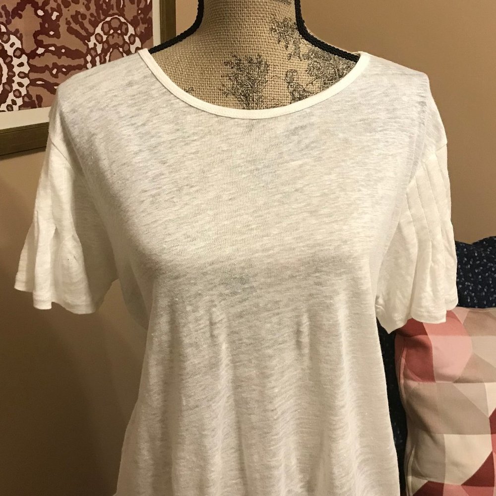 Women's Linen Flutter sleeve J Crew Top Ivory Size M New